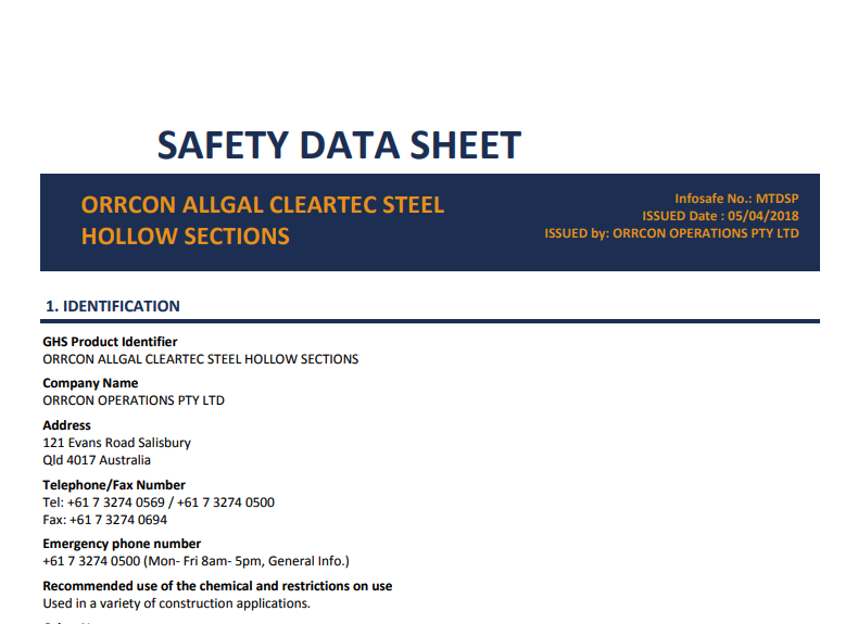 Orrcon Allgal Cleartec Steel Hollow Sections