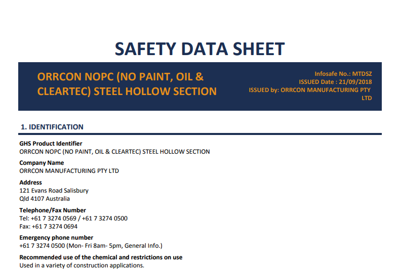 Orrcon NOPC Steel Hollow Section